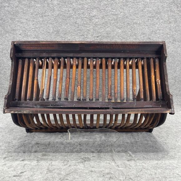 VTG Mid Century Modern Burnt Rattan Tortoise Tiger Bamboo Magazine Rack Basket - Picture 9 of 11